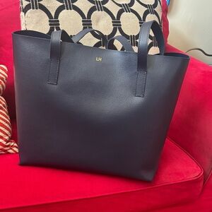 Mark & Graham Italian Leather Navy Blue Tote Bag
